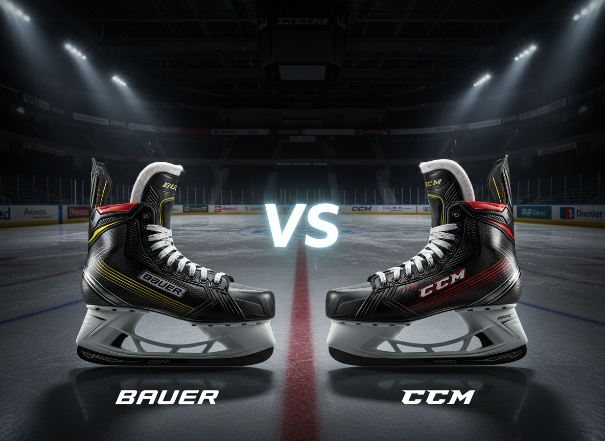 Équipement de hockey Bauer vs CCM (2026) – Quelle marque est meilleure pour les patins, bâtons et gardiens?